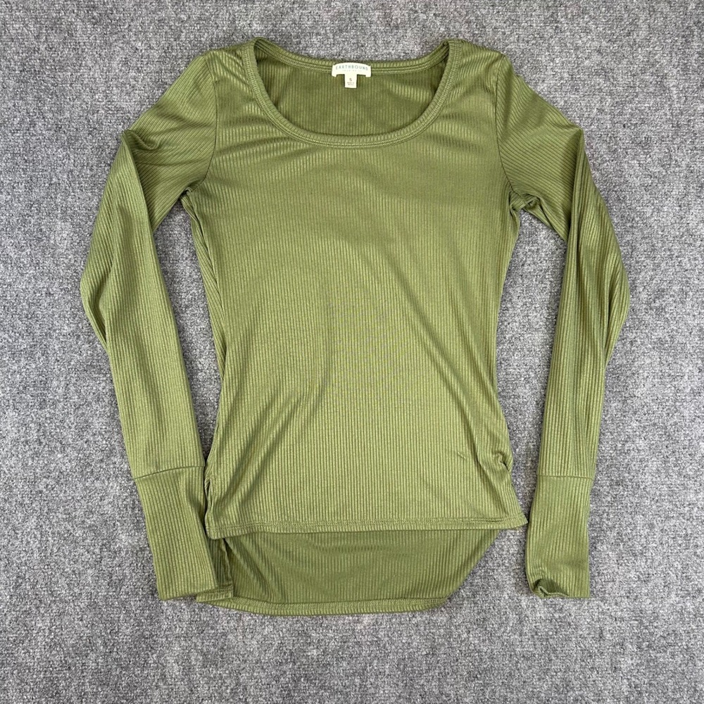 Earthbound Trading Co Olive Green Ribbed Long Sleeve Thumbhole Top Small